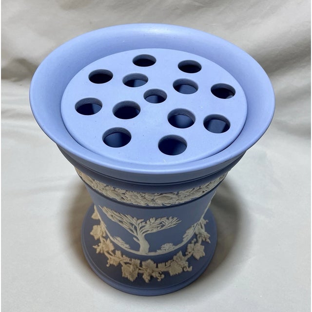 Wedgwood Vintage MCM Wedgwood Jasperware Blue & White Vase Flower Frog For Sale - Image 4 of 5