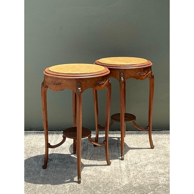 Vintage Louis XV Stone Top Side Tables - A Pair For Sale - Image 9 of 12