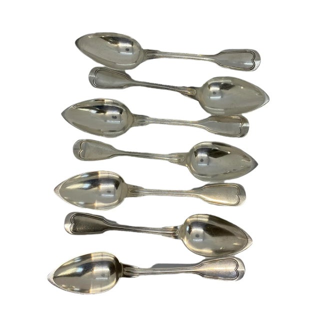 Late 19th Century Christofle “Chinon” Silverplate Oval Table Serving Spoons With Pointed Bowls - Set of 7 For Sale In Washington DC - Image 6 of 13