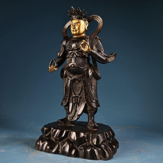 Bronze Gilt Bronze Guardian King Statue – Heavenly King Figure For Sale - Image 8 of 10