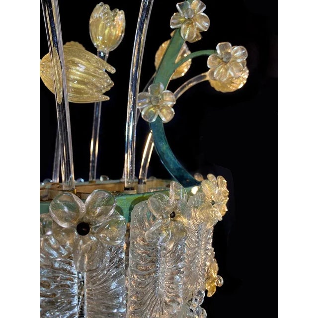 Gold Glass Flower Chandelier with Gold Inclusions, 1950s For Sale - Image 8 of 18