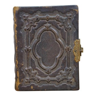 Antique Hidden Secret Embossed Leather Book Storage Compartment Box Album 5" For Sale