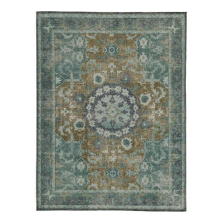 Rug & Kilim’s Distressed Style Rug in Blue Medallion Pattern For Sale