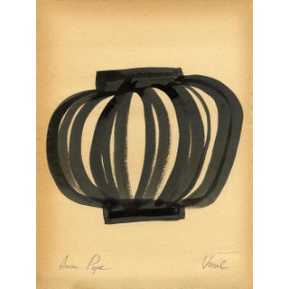 "Vessel" Contemporary Minimalist Ink Drawing on Vintage Paper For Sale