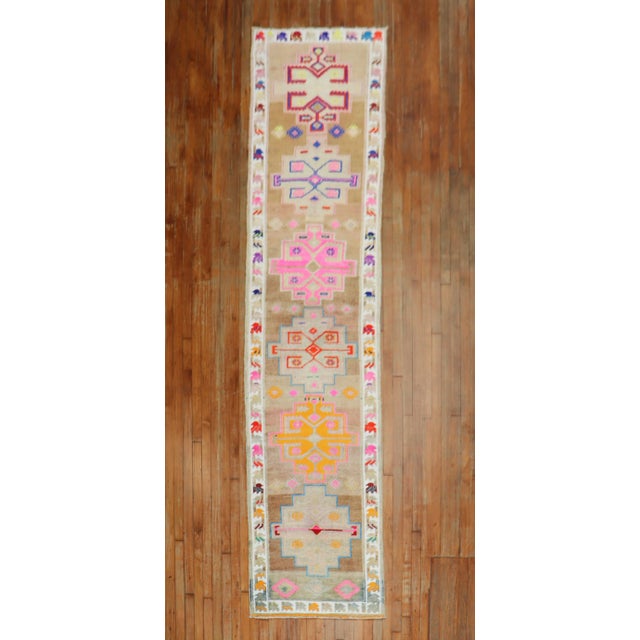 Colorful Turkish Runner, 2'8'' X 12'7'' For Sale - Image 10 of 10