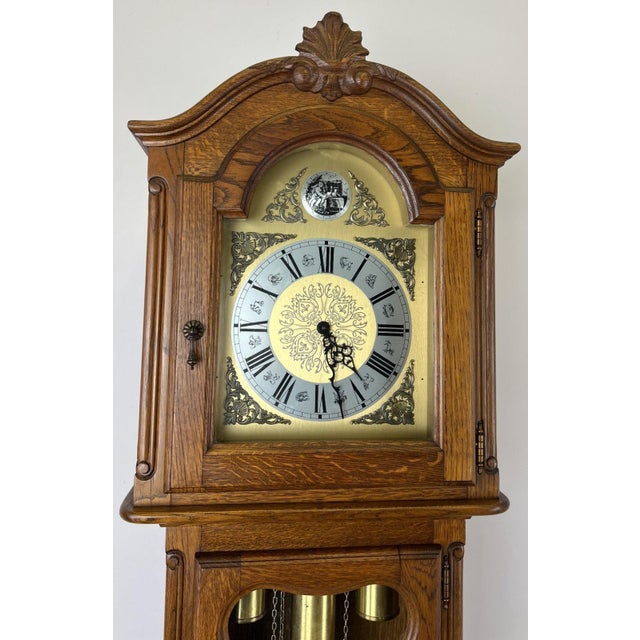 Vintage French Louis Style Oak Grandfather Clock For Sale - Image 3 of 14