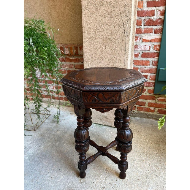 PETITE Antique French Octagon Center Side TABLE Renaissance Carved Oak c1890. Direct from France, this SUPER PETITE size...