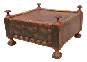 Vintage Wood Side Table with Brass Details, 1930s