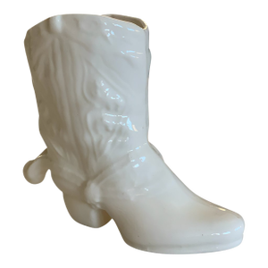 Vintage White Ceramic Cowboy Boot Vase