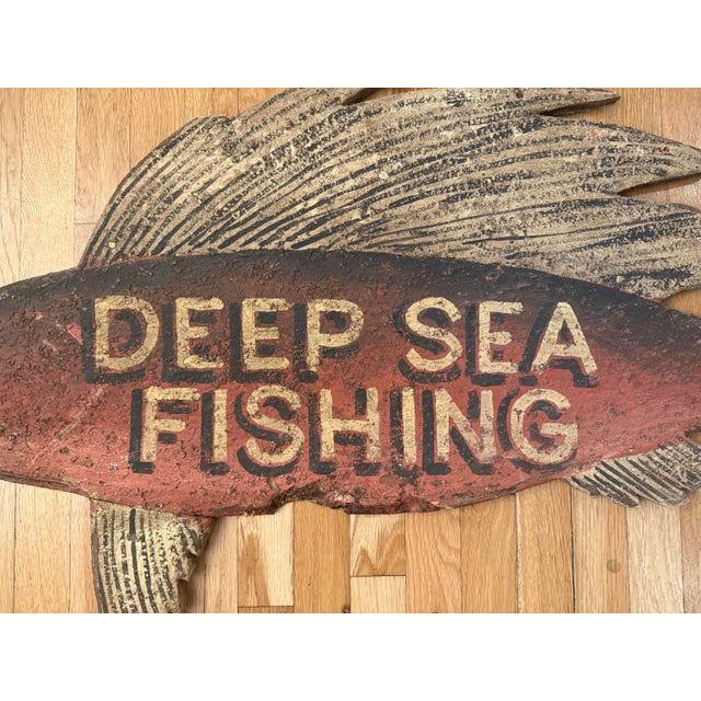 Rustic Handmade Deep Sea Fishing Wood Sign For Sale - Image 3 of 11