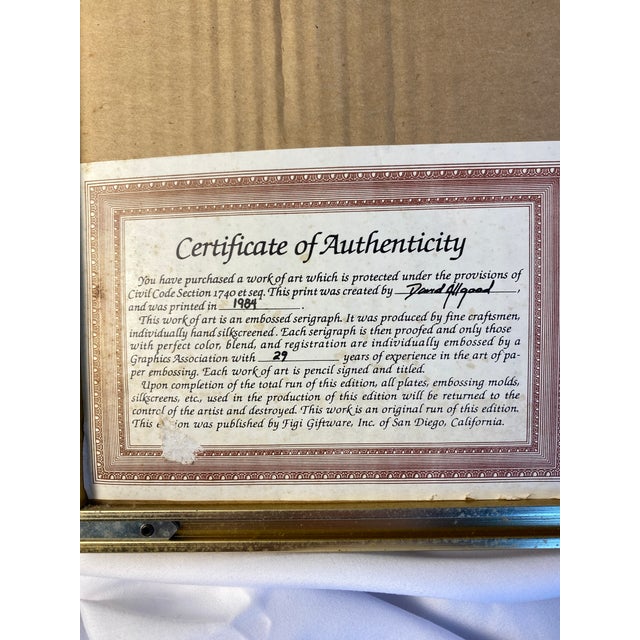 Blue 1980s Embossed Floral Serigraph "Lilies" by David Allgood For Sale - Image 8 of 8