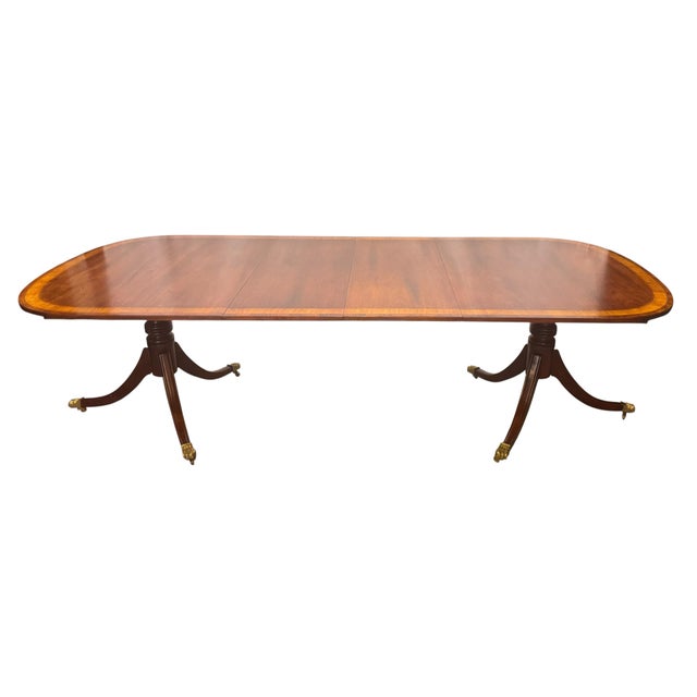 Vintage Traditional Federal Style Mahogany & Satinwood Banded Extension Dining Table For Sale - Image 12 of 12