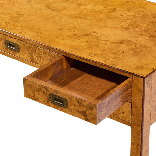 Brown Baker Furniture Campaign Style Burlwood and Brass Coffee Table For Sale - Image 8 of 9