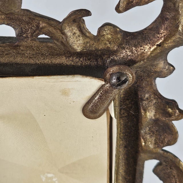 Metal Bronze Gilt Picture Frame Gold Table Top Easel 14.5" For Sale - Image 7 of 9