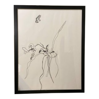 Original Wabi-Sabi Orchid Line Drawing by Jolene Newton - Minimalist Framed Botanical Wall Art For Sale