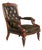 19th Century Arts & Crafts Carved Walnut & Leather Library Armchair, 1880 For Sale