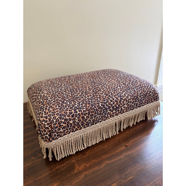 French Provincial Vintage Leopard Print Footstool With Gold Fringe For Sale - Image 3 of 8