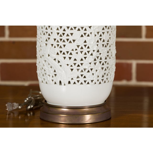 19th Century White Porcelain Vases with Floral Décor Made into Table Lamps, Pair For Sale - Image 12 of 12
