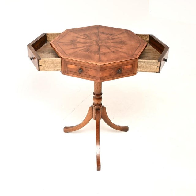 Vintage Regency Style Inlaid Yew Wood Octagonal Drum Table, 1930 For Sale - Image 4 of 8