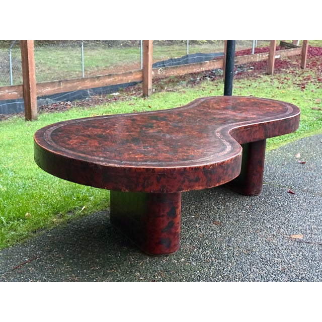 1980s 1980s Unique Mid-Century Modern Coffee Table - Sculptural Design With Leather Finish on the Top 69" For Sale - Image 5 of 12