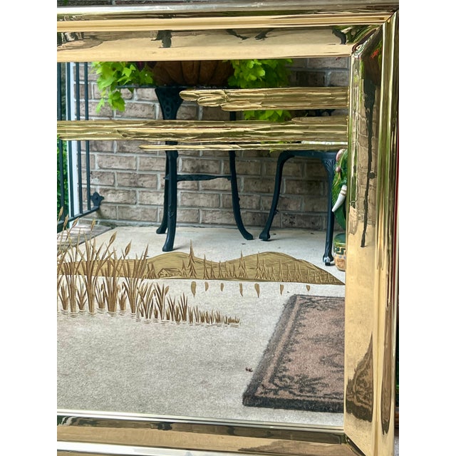 Large Hollywood Regency Chinoiserie Brass Etched Mirror 53.5” X 29.5” For Sale - Image 4 of 8