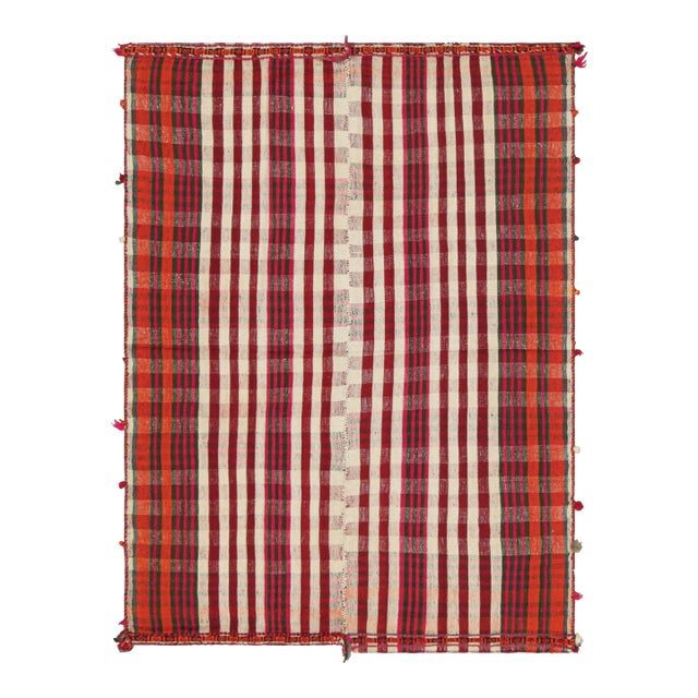 Vintage Jajim Qashqai Persian Kilim With Red, Ivory & Pink Stripes - Rug & Kilim For Sale