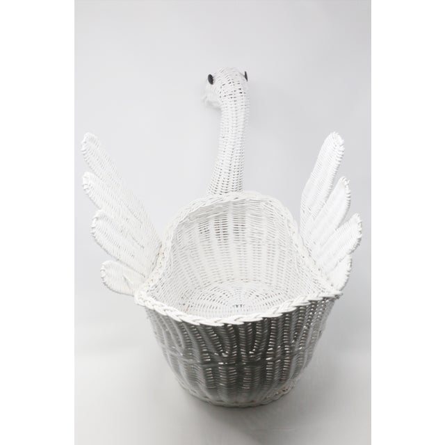 Vintage Large White Wicker Swan Basket | Chairish