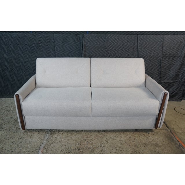 Late 20th Century Mattia Sleeper Sofa Tufted Light Beige Fabric Italian Convertible Sofa Bed 76" For Sale - Image 4 of 12