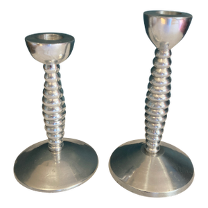 Mid-Century Modern Candlesticks - Stacked Ring Design Pair