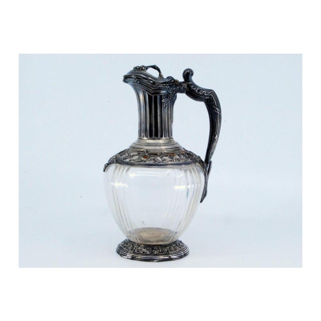 Wine Jug in Cut Glass and Silver on the Lid, Neck, Handle and Base with Reliefs For Sale - Image 10 of 11