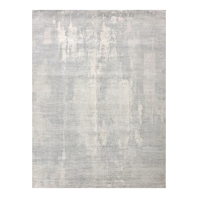 Exquisite Rugs Abstract Fine Pure Silk Hand-Knotted Silk Silver/Ivory Rug-12'X15' For Sale