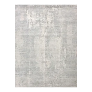 Exquisite Rugs Abstract Fine Pure Silk Hand-Knotted Silk Silver/Ivory Rug-12'X15'
