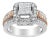 14K White and Rose Gold 1 1/8 Cttw Princess and Round-Cut Diamond Art Deco Style Triple Shank Halo Cocktail Ring - Size 7 For Sale