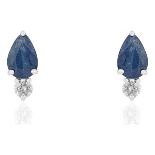 Minimalist 1.08ct Pear-Cut Blue Sapphire & Diamond Stud Earrings 14k Gold- A Pair For Sale