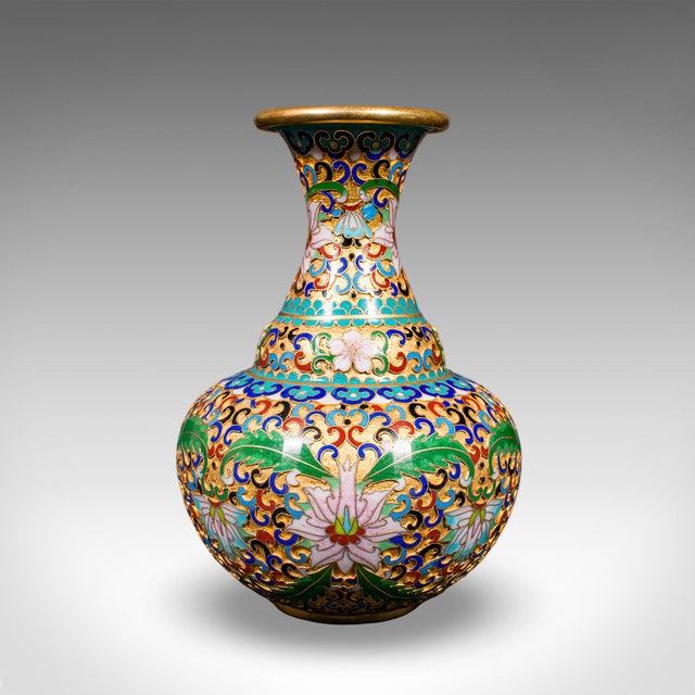 Metal Pair of Small Vintage Baluster Form Vases, Oriental, Cloisonne, Posy Urn, c.1970 For Sale - Image 7 of 12