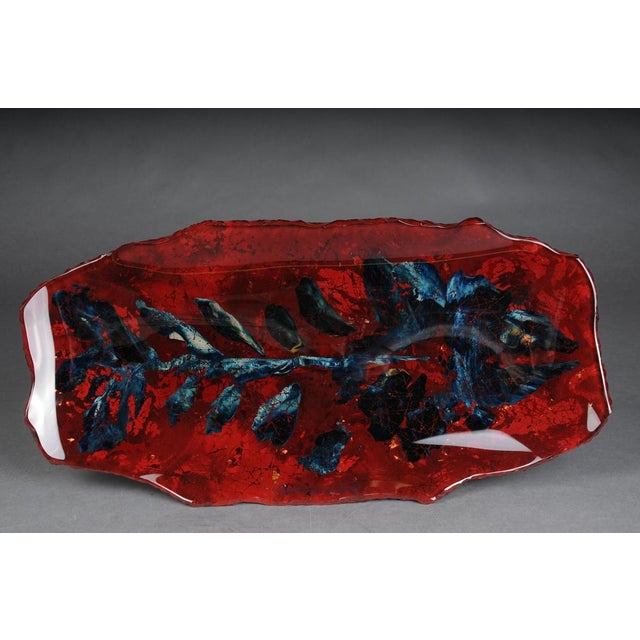 Large artist's bowl by Duilio Barnabé, Dubé * Fontana Arte Italy Large, curved glass centerpiece with chased edges and...