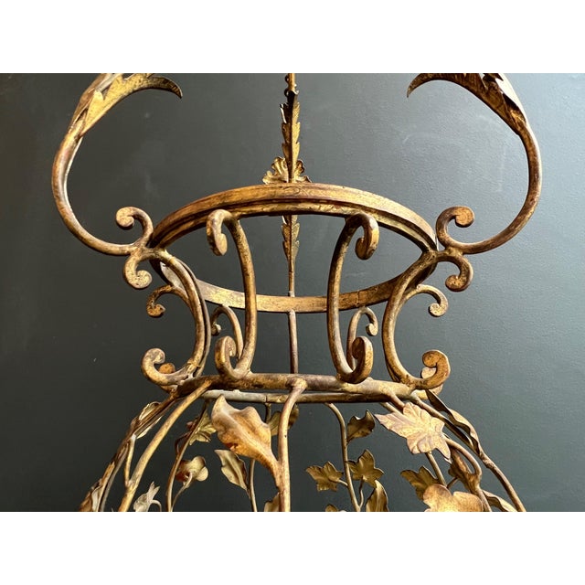 Gold 1940s Large gilded metal lantern with foliage decorations by Signe Palladio for Maison Baguès For Sale - Image 8 of 12