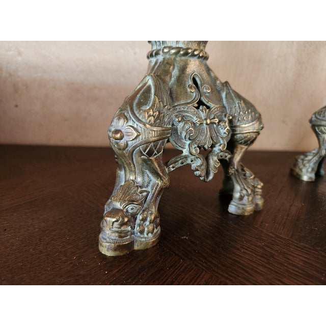 Goldenrod Large Antique Napoleon III Gothic Brass Church Candleholders, France, Set of 2 For Sale - Image 8 of 14