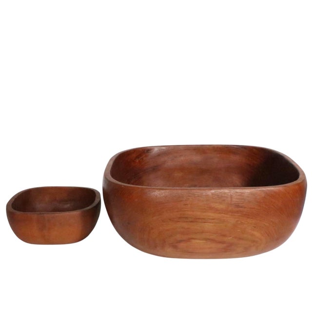 Wood Seven Piece Mid Century Teak Salads Set Made in Thailand by Good Wood C. 1950/70s For Sale - Image 7 of 14