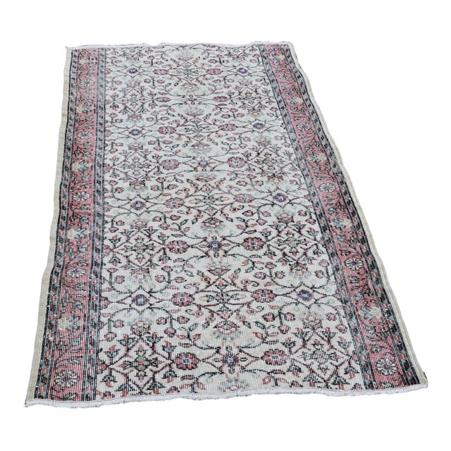 1980s Turkish Beige Floral Oushak Rug For Sale