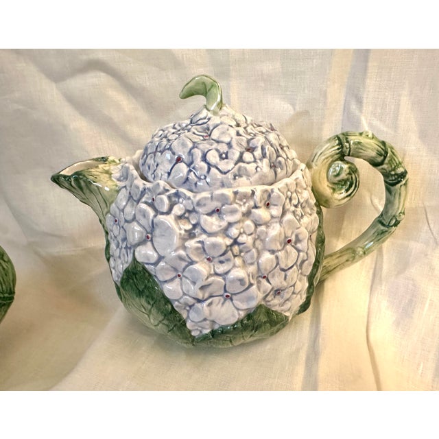 Fitz and Floyd Fitz & Floyd Oci Blue Hydrangea Teapot & Pitcher Set For Sale - Image 4 of 11