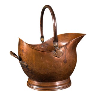 1850s Victorian Antique Helmet Scuttle, English, Copper, Coal Bucket, Fireside Bin For Sale