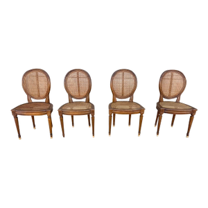 Early 20th Century Set of 4 Vintage Louis XVI Style Cane Back & Seat Dining Chairs