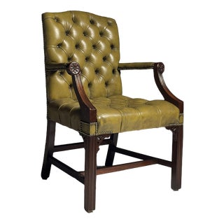 Office Chair in Green Upholstered Leather For Sale