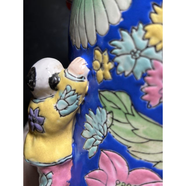 Early 20th Century Cobalt Blue Famille Rose Seven Boys Porcelain Vase For Sale - Image 5 of 10