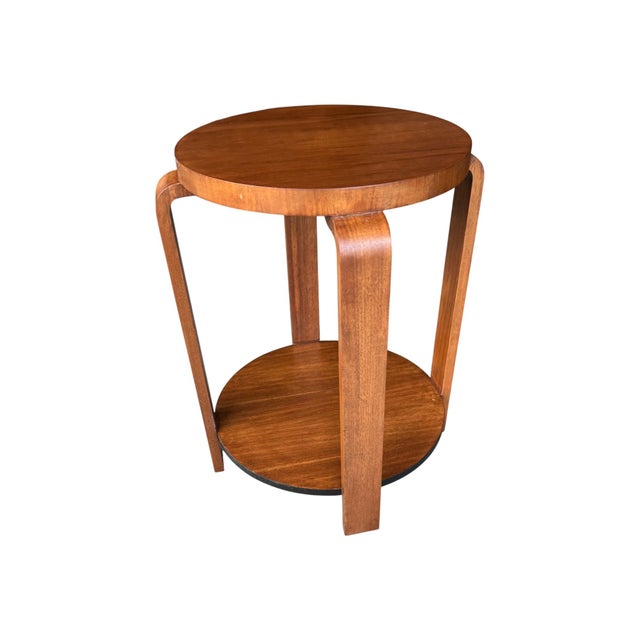 1930s French Art Deco Walnut Side Table With Sculptural Architectural Base- Fully Restored, Open Shelf For Sale - Image 10 of 15