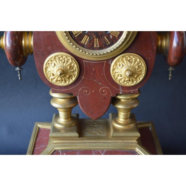 19th Century Large French Neo-Grec Revival Gilt Bronze & Marble Mantel Clock, C. 1870 For Sale - Image 5 of 7