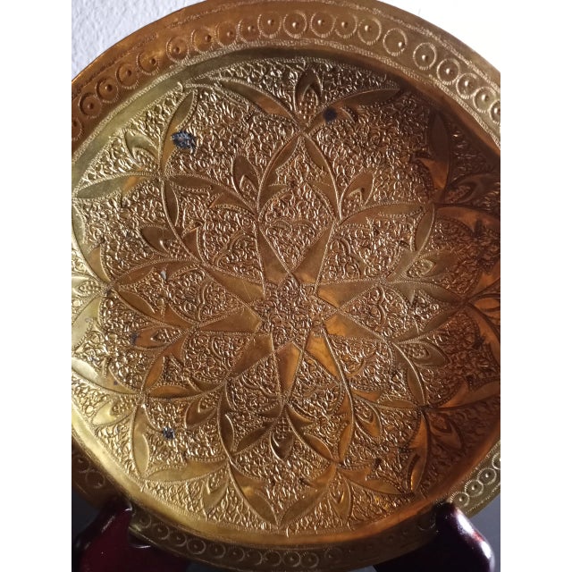 1930s Hand Carved Champlevé Solid Brass Wall Plate For Sale - Image 4 of 5