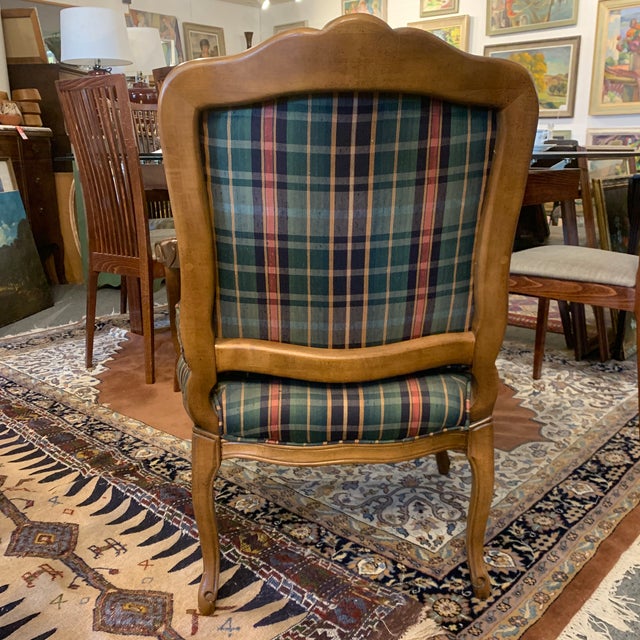 Vintage French Green Plaid Upholstered Armchair Chairish