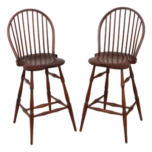 Pair Robert Bergelin Windsor Style Cherry Counter Chairs